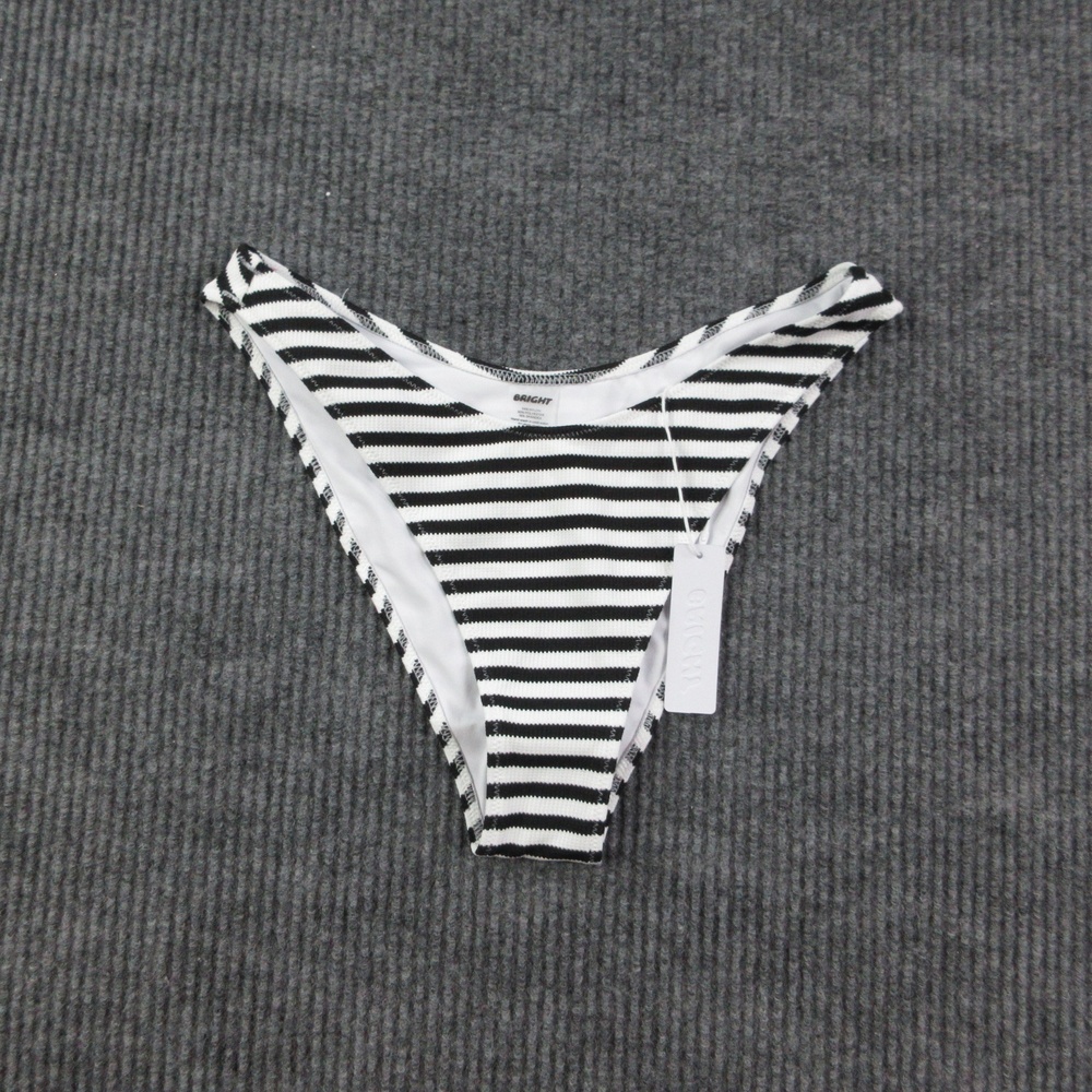 BRIGHT Bikini Bottom Womens M Black White Striped Lola Thong Lined NWT